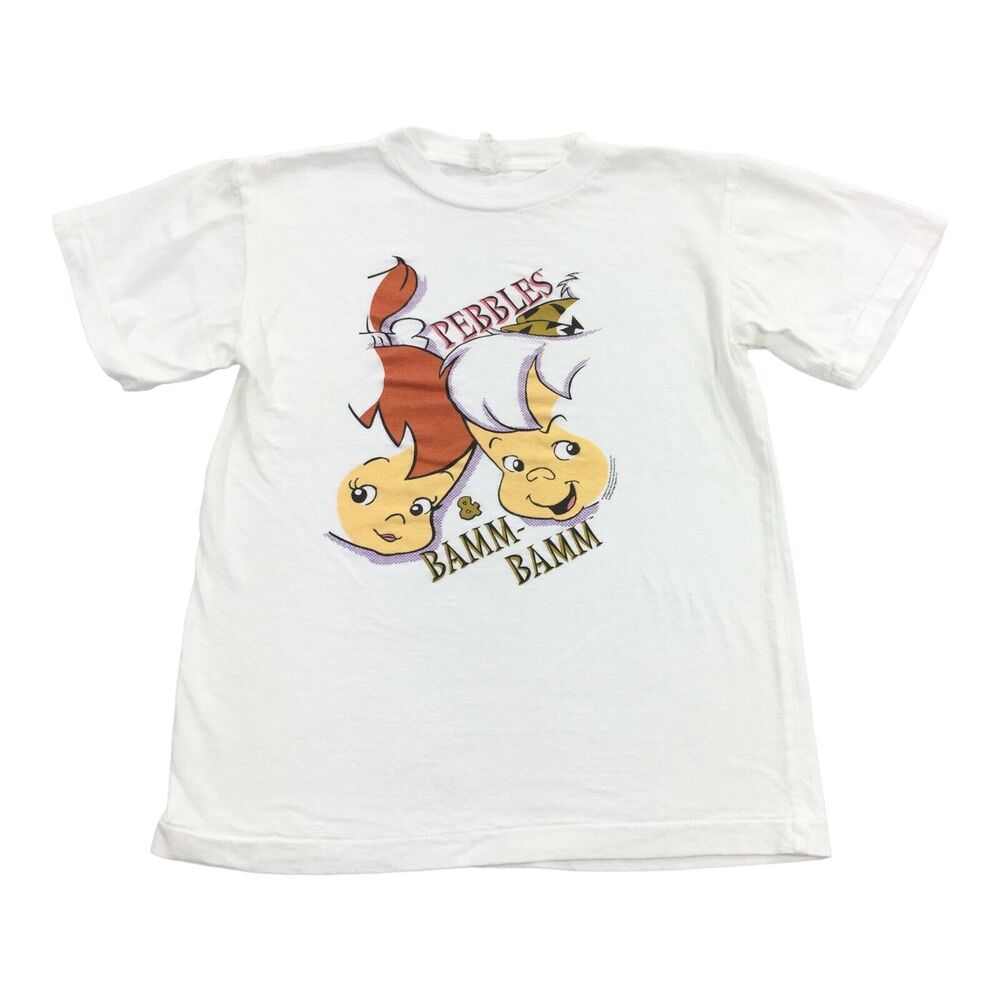 Vintage 1994 Flinstone Pebbles BamBam Single Stitch T-Shirt XL Youth White Kids